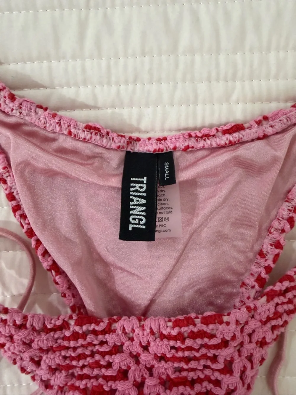 triangl swimwear Pink Crochet Triangle String Bikini